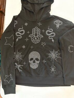 Black Rhinestone Skull & Mystical Symbol Hoodie